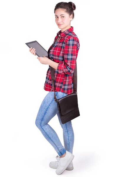 Meisje student met een tablet — Stockfoto