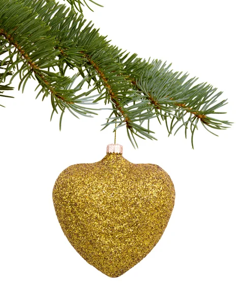 Christmas toy in the form of a golden heart — Stok fotoğraf