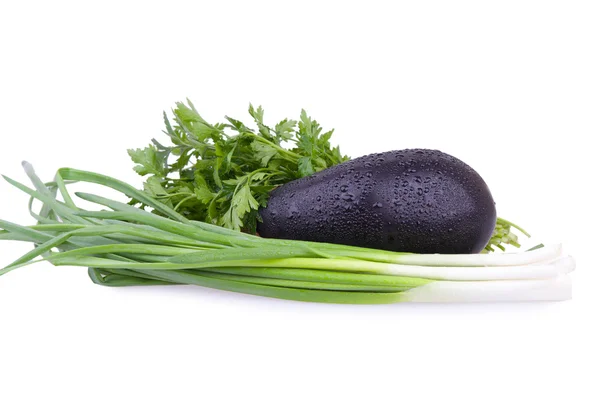 Eggplant, onions and parsley — Stock Photo, Image