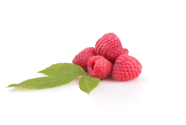 Some raspberries with leaves — Stock Photo, Image