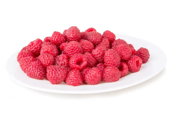 Ripe red raspberries in a bowl — Stock Photo, Image