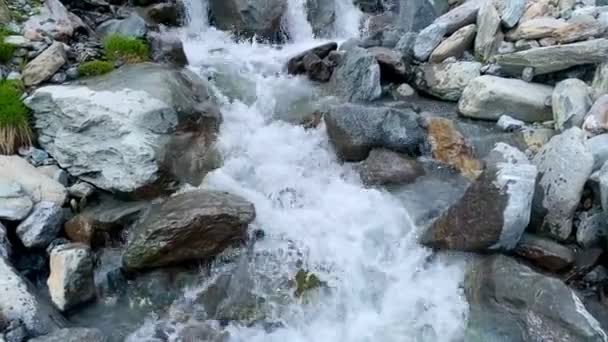 意大利阿尔卑斯山山岩中的快速流动的泉水 — 图库视频影像