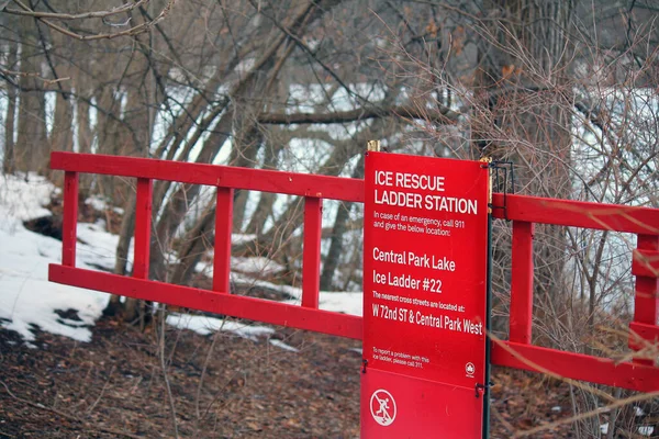 Ice rescue ladder station stairs in Central Park in New York City