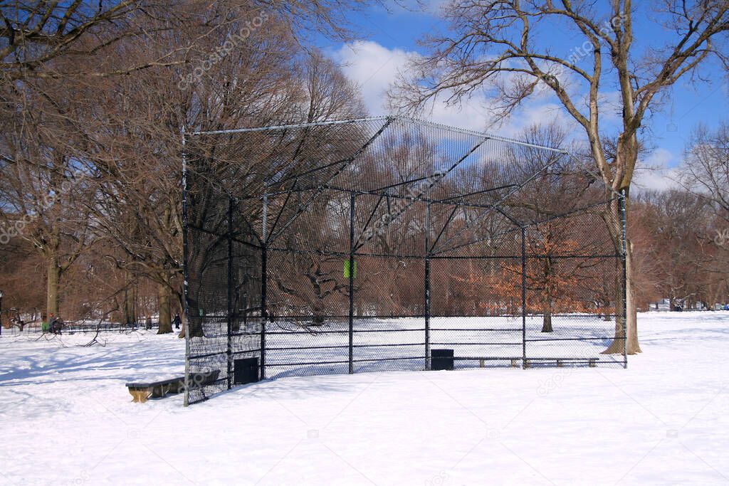 The empty baseball field in the cold winter in Central Park in New York City