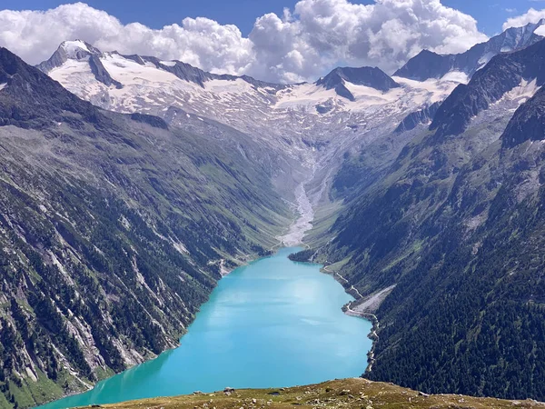 Avusturya Nın Tyrol Kentindeki Olpererhutte Şehrinde Bulunan Turkuaz Göl Alpler — Stok fotoğraf