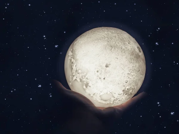 Φεγγάρι Ένα Χέρι Μια Έναστρη Νύχτα Ρομαντικό Φως Του Φεγγαριού — Φωτογραφία Αρχείου