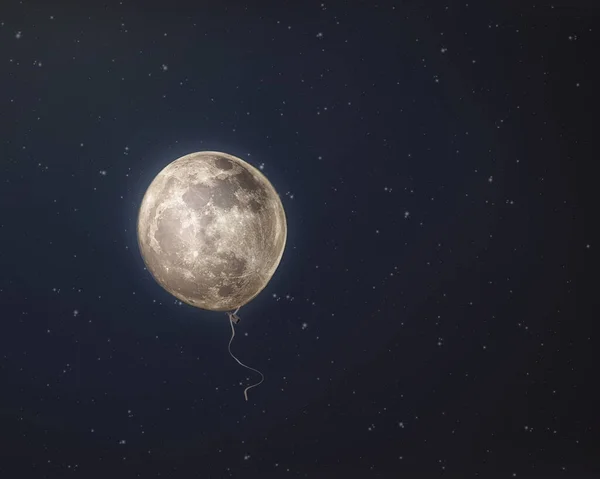 Koyu yıldızlı gecede balon şekilli Ay