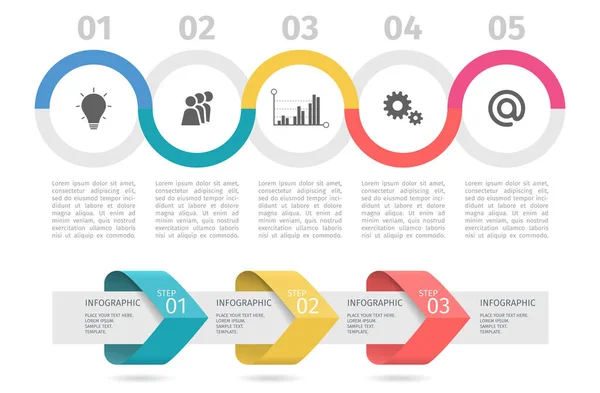 그래픽 프로세스 비즈니스 차트와 단계 옵션을 갖춘 화살표. 고전적 인 파스텔 색깔의 반사기 — 스톡 벡터