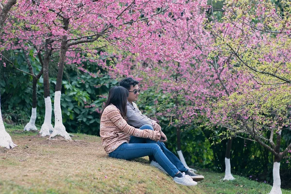 Dos amantes en el Wild Himalayan Cherry park — Foto de Stock