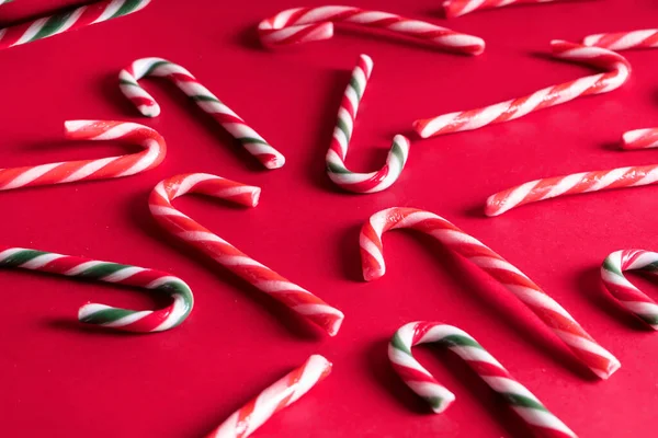 Variety Christmas Canes Red Background — Stock Photo, Image