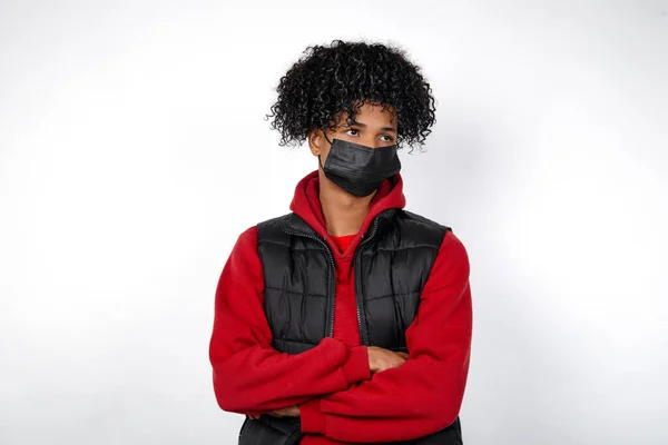 Young African American Boy Protective Mask Corona Virus Pandemic Covid — Stock Photo, Image