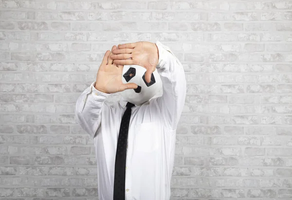 Man with panda bear mask making gestures