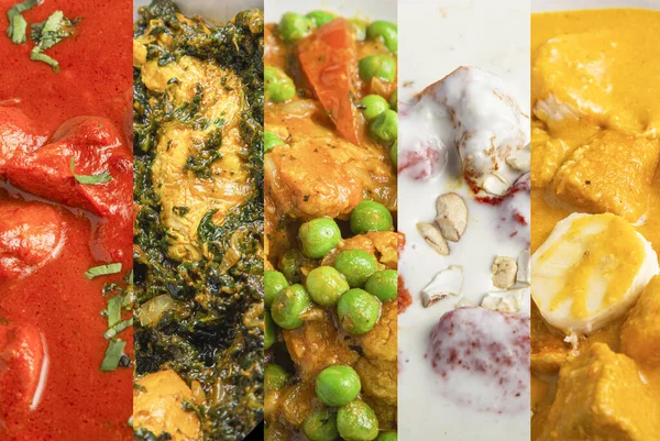 Collage Cibo Indiano Assortito Sfondo Legno Cucina Indiana — Foto Stock