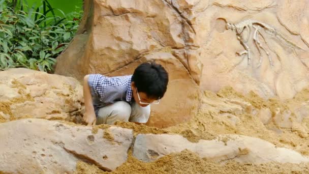 Menino brincando na caixa de areia — Vídeo de Stock