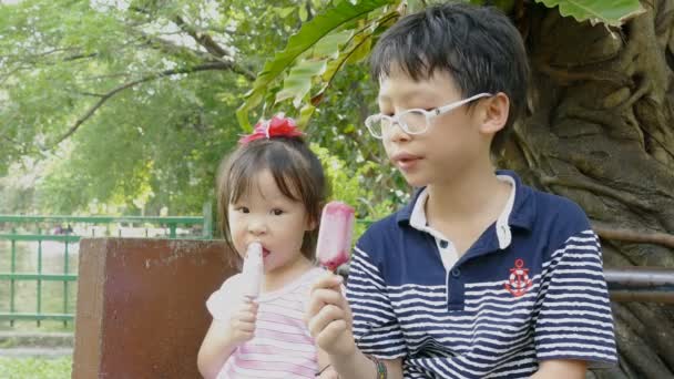 Діти, які їдять морозиво — стокове відео