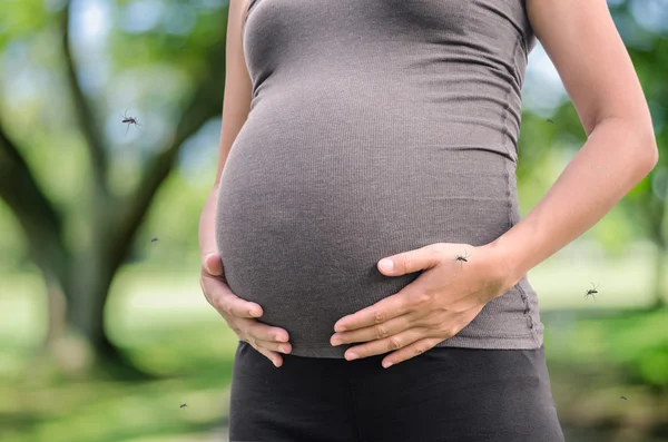 Mujer embarazada con picadura de mosquitos — Foto de Stock