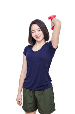 Beyaz üzerinde egzersiz arasında gülümseyen kız