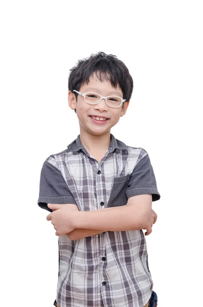 Boy smiles over white — Stock Photo, Image