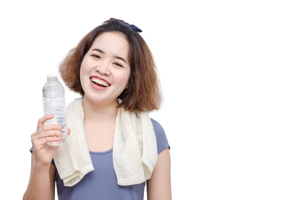 白で飲料水ボトルを保持している女の子 — ストック写真