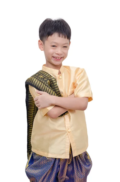 Молоді тайські хлопчик посміхатися над білим тлом — стокове фото