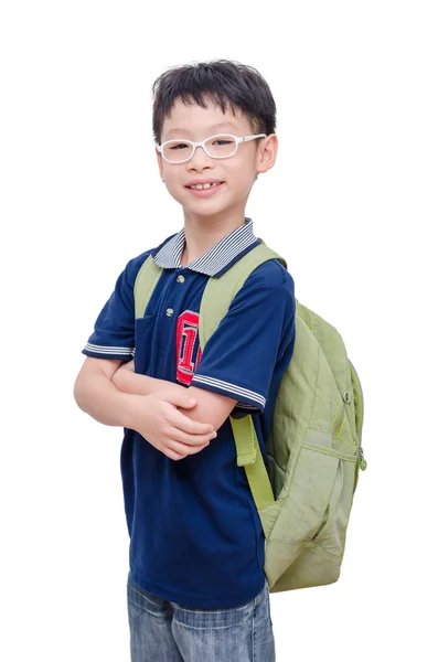 Estudante com mochila sobre branco — Fotografia de Stock