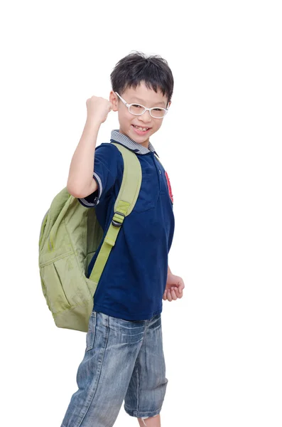 Young schoolboy with backpack over white Stock Image