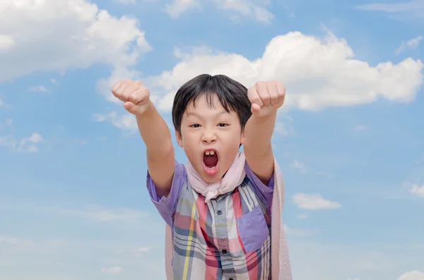 Boy pretend to be superhero — Stock Photo, Image