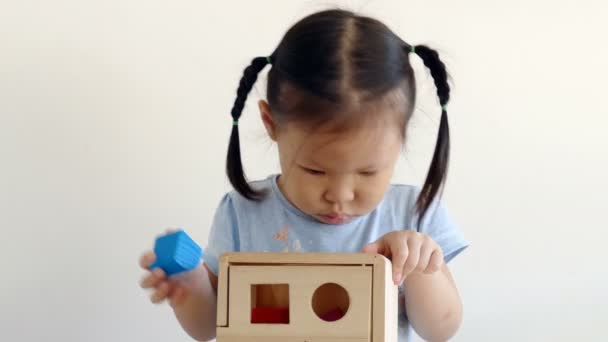 Petite fille jouant avec des blocs de bois — Video