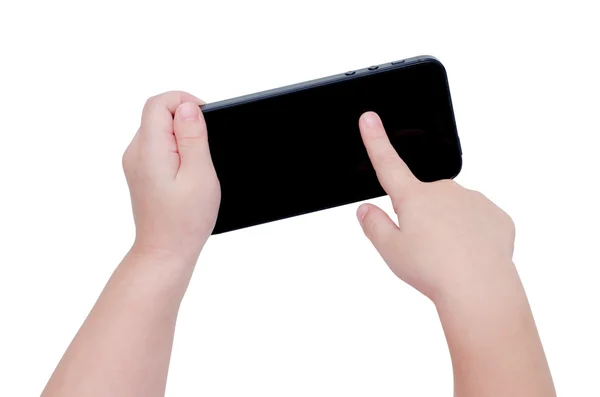 Baby hand wijzen slimme telefoon scherm — Stockfoto