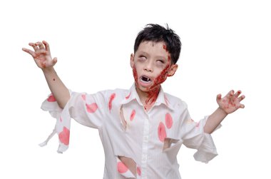 zombi makyaj ve kostüm üzerine beyaz çocuk