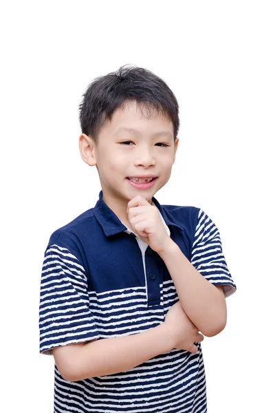 Menino sorrindo sobre fundo branco — Fotografia de Stock