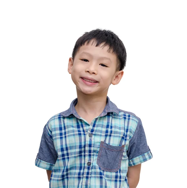 Chłopiec z uśmiechniętą twarz na białym tle — Zdjęcie stockowe