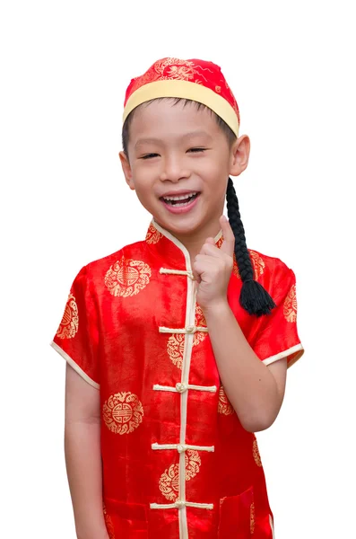 Menino com vestido tradicional chinês sorrindo , — Fotografia de Stock