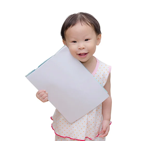 Asiatico bambino ragazza holding blank notebook — Foto Stock