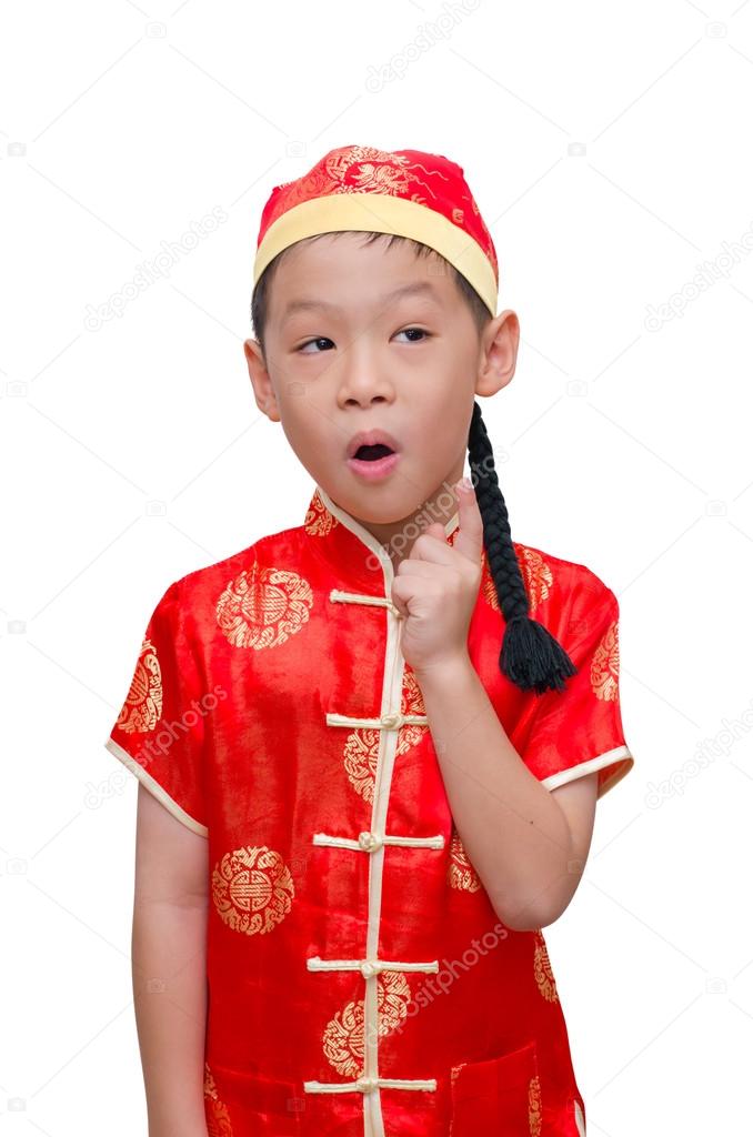 Boy with Chinese traditional dress on white Stock Photo parinyabinsuk 61225837