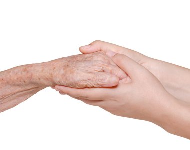 Young woman holding her grandmother hand clipart