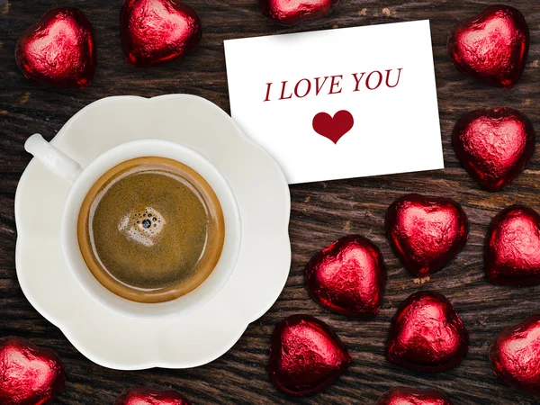 "I Love You "card con caffè e cioccolato , — Foto Stock
