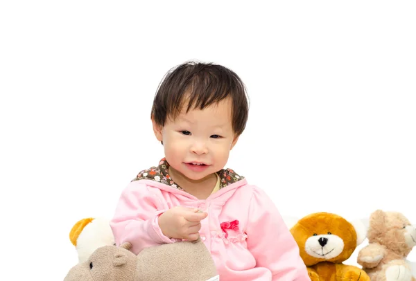 女孩玩熊和河马玩具 — 图库照片