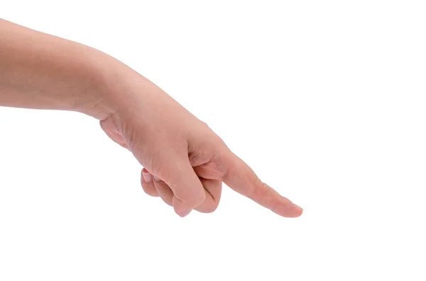 Рука жінки, яка вказує, торкається або натискає — стокове фото