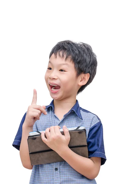 Happy Asian boy with tablet computer — Stock Photo, Image