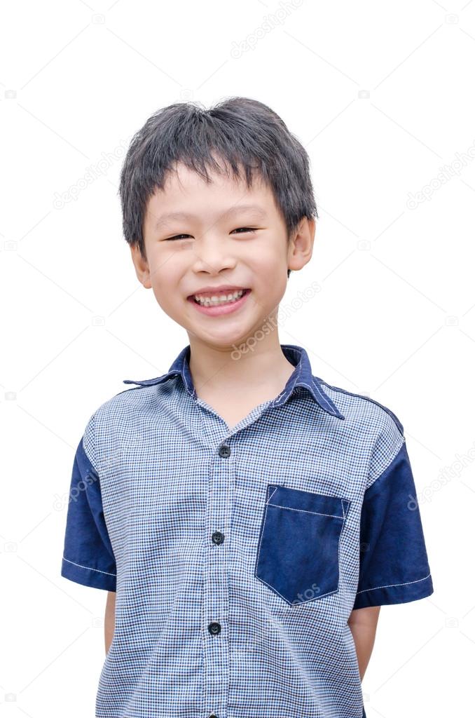 Boy smiling over white background