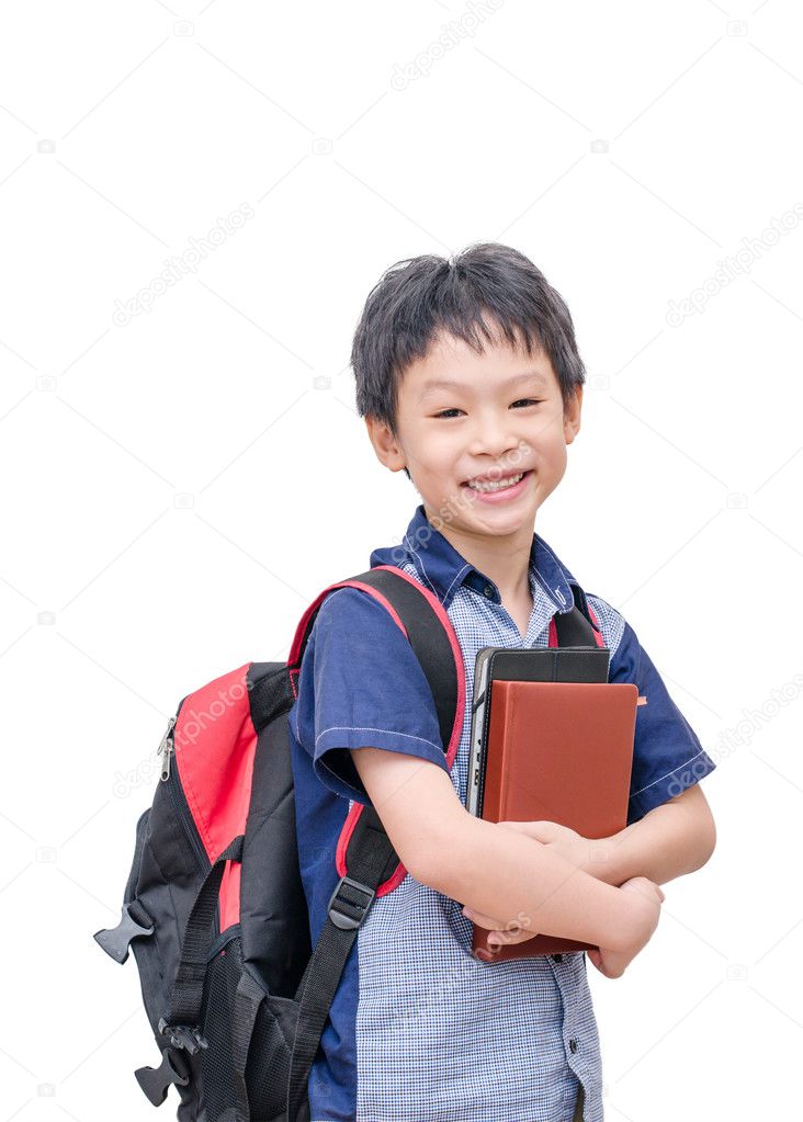Student smiling over white background