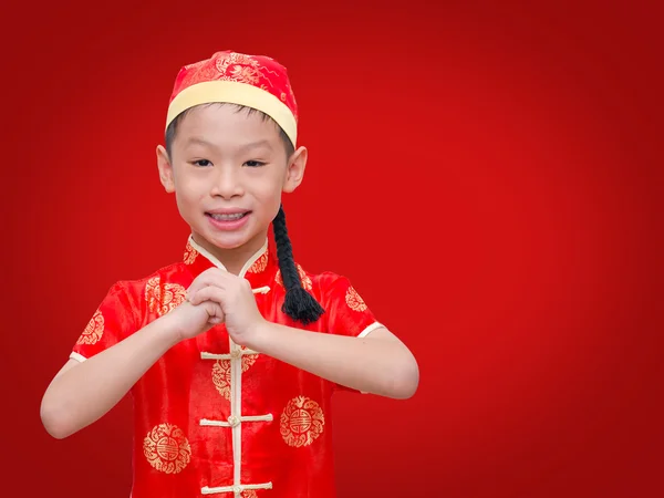 Młody chłopiec azjatyckich z gest z gratulacjami — Zdjęcie stockowe