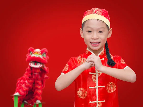 Young Asian boy with gesture of congratulation — Stock Photo, Image