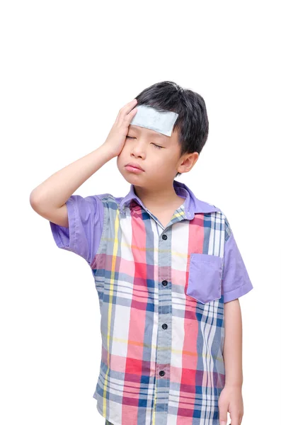Asiático enfermo chico con dolor de cabeza — Foto de Stock