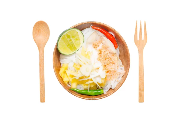 Vermicelli noodle with powdered shrimps and pineapple slices — Stock Photo, Image