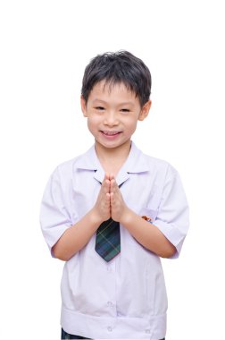 Öğrenci üniforma hoş geldiniz ifade Sawasdee