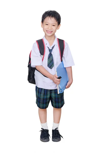 Estudante em uniforme isolado em fundo branco — Fotografia de Stock