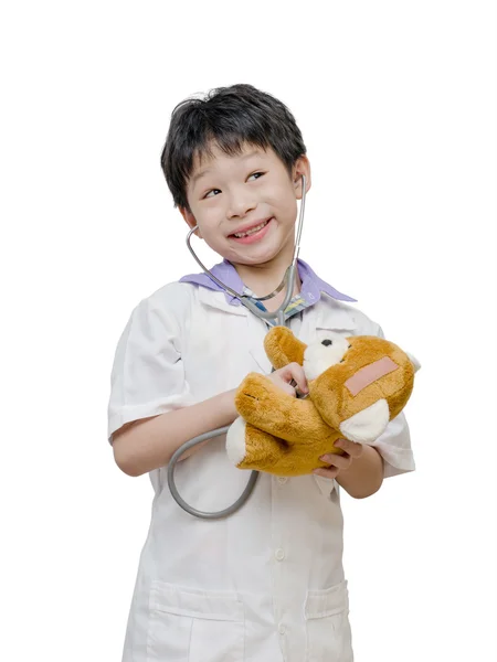 Kleine jongen pretenderen te zijn arts — Stockfoto