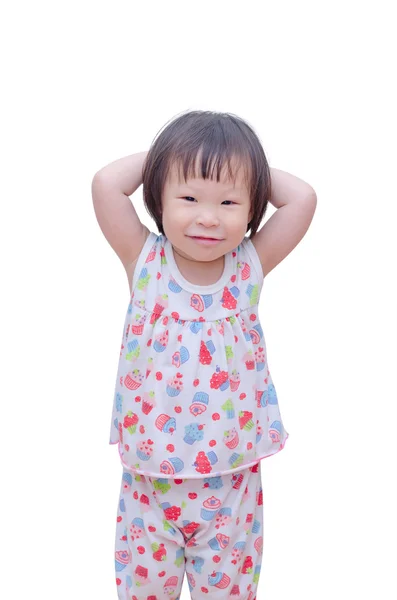 Lilla flickan ler över vita — Stockfoto